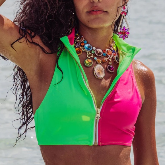 {Hurley x LoveShackFancy} Brand New Max Solid Blocked High Neck Bikini Top